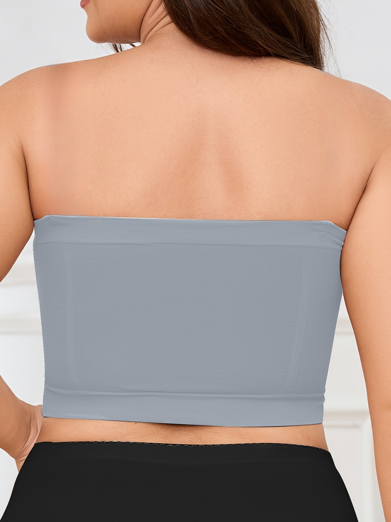Women'S Seamless Wireless Sports Bra - Breathable, Comfortable, No-Pad Shoulderless Bandeau with Crinkled Chest Plateau, Solid Color, Medium Stretch Fabric for Casual and Everyday Wear, Everyday Wear Bra|Wirefree Bandeau|Breathable Fabric, Seamless Bralette