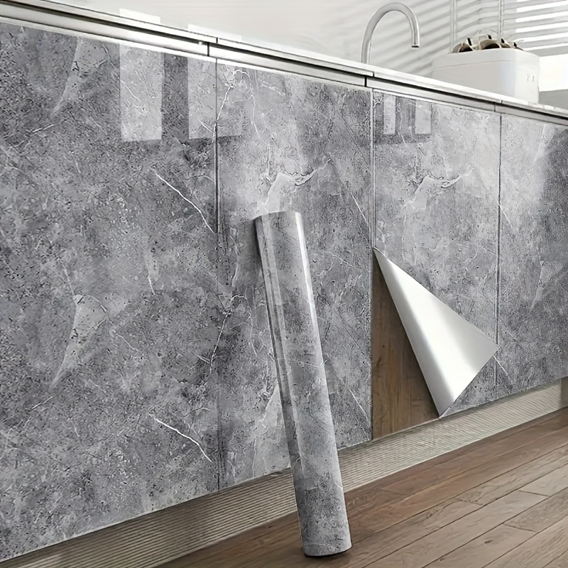 Image of Kitchen Oil-proof Sticker Wall Decal Waterproof Toilet Bathroom Wallpaper Self-adhesive Wallpaper Marble Countertop Sticker Stove Furniture Film