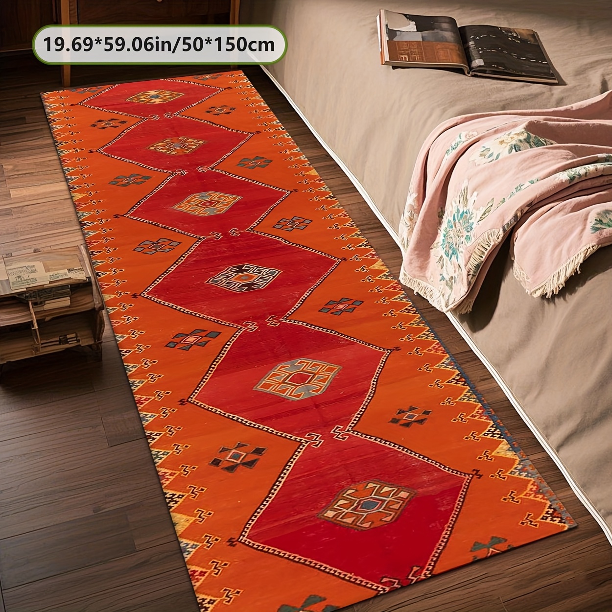 TEMU Alfombra de Terciopelo +800g/m² +Base Antideslizante de Puntos Plásticos, Diseño de Base Naranja, Alfombra para Sala, Sofá, Dormitorio,