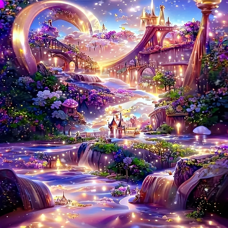 TEMU 1pc Purple Scenery Diamond Painting Kit, Diy 5d Diamond Painting Craft Set For Beginners And Adults, Round Canvas Art Kit With Tools For Home