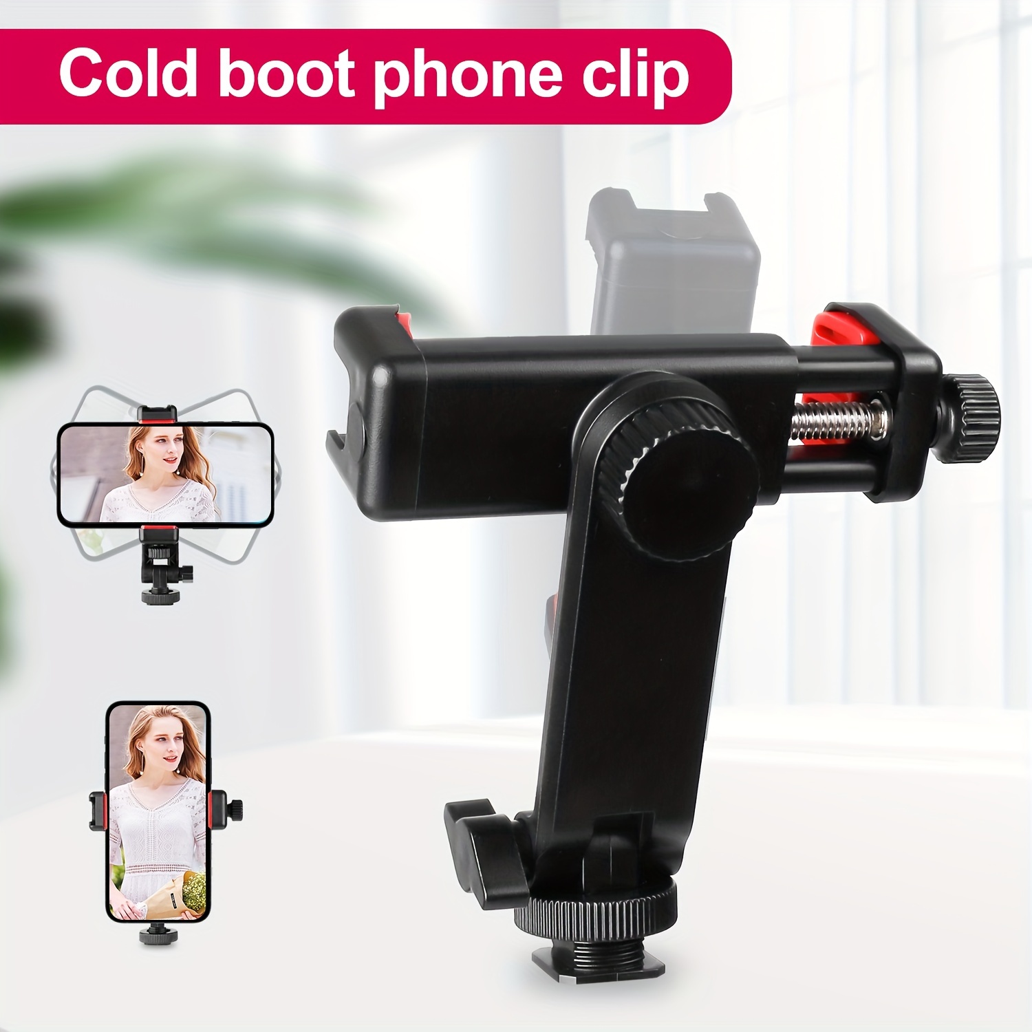 E-shop ZOMEi Kamera Hot Shoe Mount für Telefon, universeller Smartphone-Stativ-Adapter, 360°-Drehung, verstellbare Klemme, mit zwei Schuh-Ports für