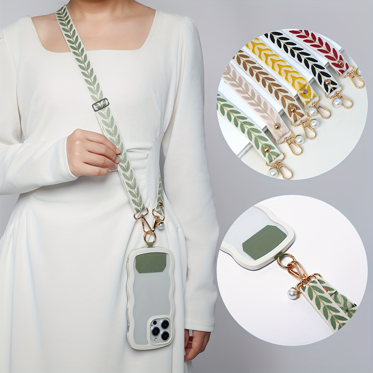 

114cm/44.88in Mobile Phone Strap Lanyard Long Crossbody Shoulder Chain Faux Pearl Pendant Hanging Adjustable Hanging Neck Wide Cloth Strap Shell