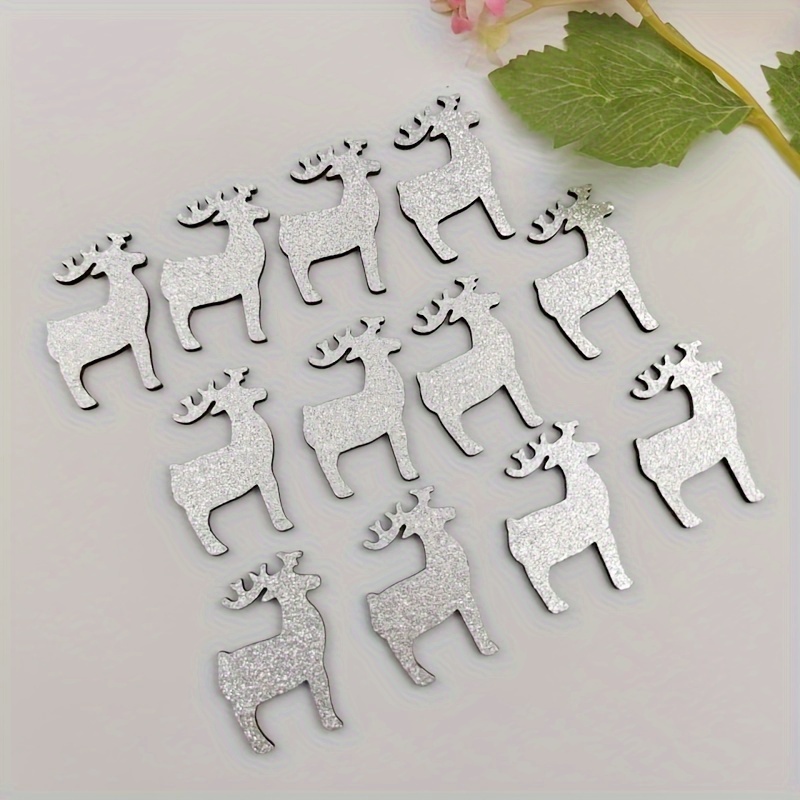 12pcs Per Pack Double Sided Silvery Deer Wood Chips For Christmas Party Decorative Deer