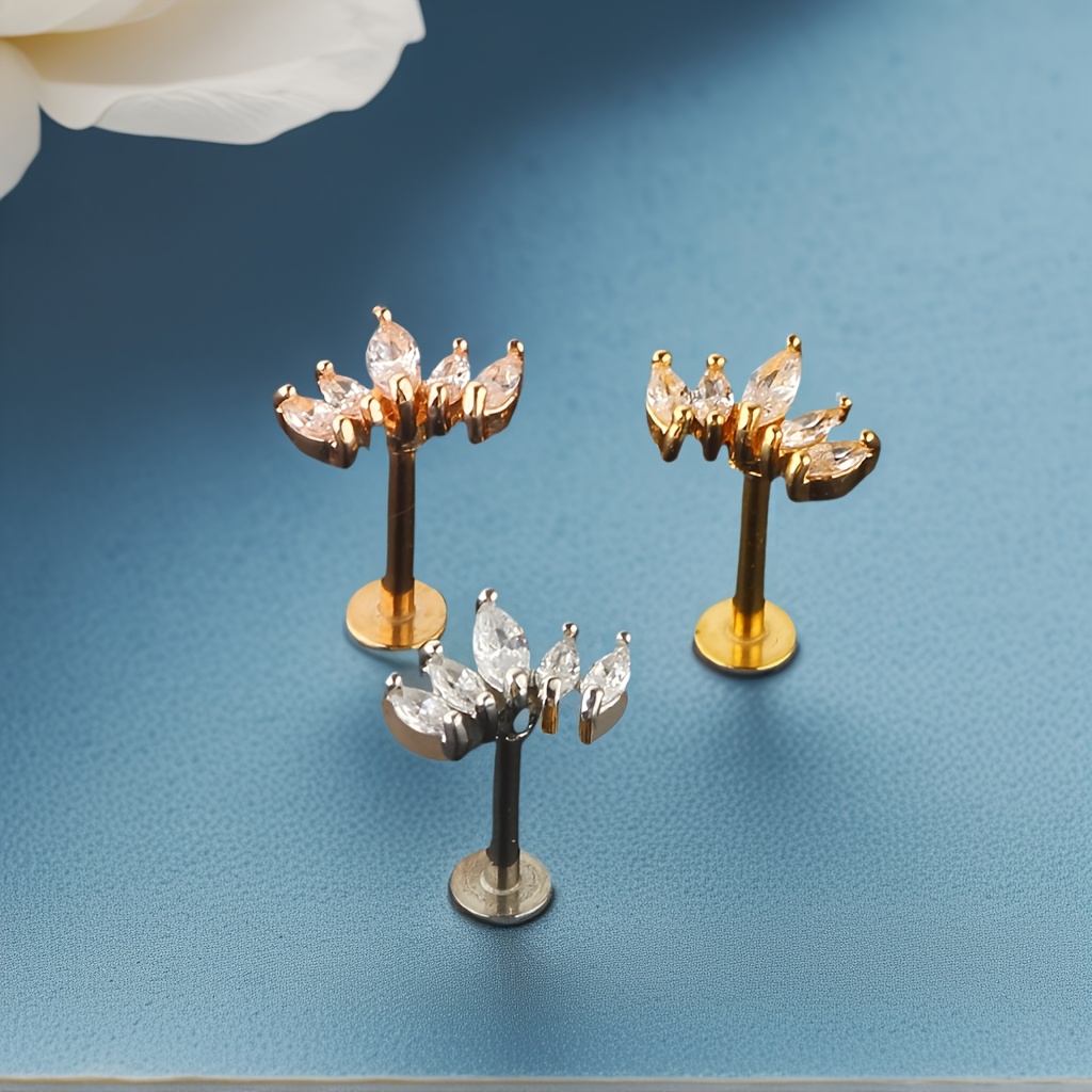 Women's 2D Flat Flower Cartilage Earring with Zircon Inlay