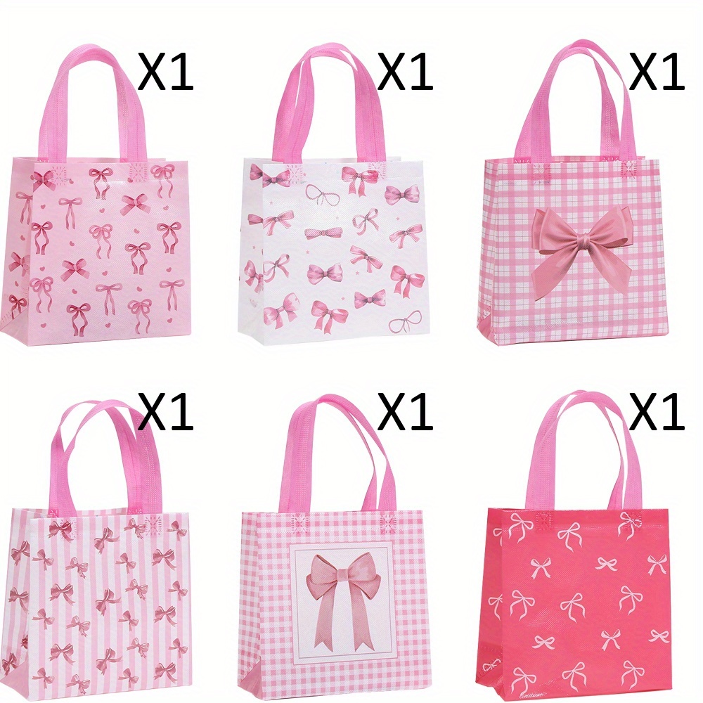 TEMU 6pcs/30pcs Pink Bow Theme Gift Bag 7.87x7.67x3.54inch Gift Tote Bag For Celebrations Shopping Bags Non-woven Bag With Handles Office Supplies