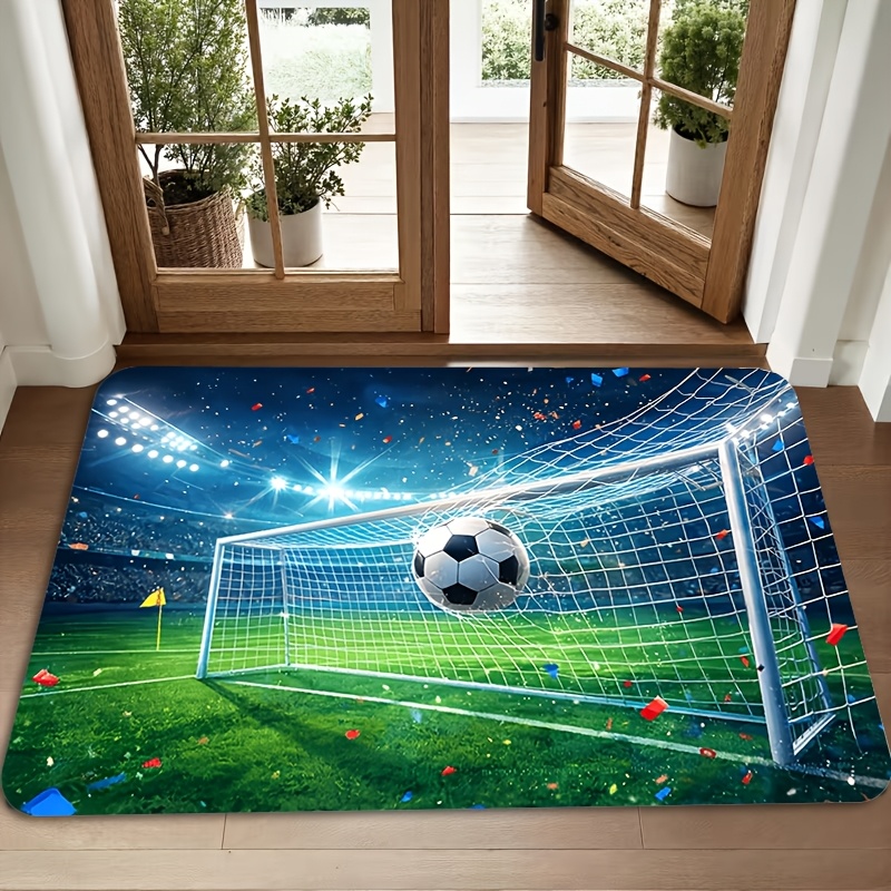 TEMU 2d Colorful Soccer Sports Style Flannel Living Room Floor Mat, Soft And Comfortable Non-slip Bedside Rug, Machine Washable And Easy To Clean,