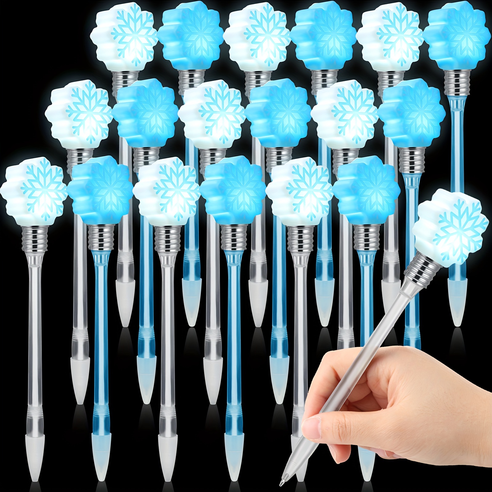 

24pcs Winter Snowflake Pens Christmas Flashing Pens Ballpoint Pen Snowflake Party Favors School Prizes Office Supplies For Winter New Year Holiday