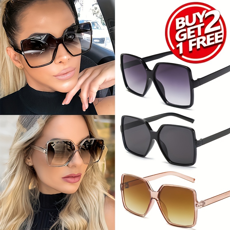 

3pcs Set Oversized Square Fashion Glasses For - , Lenses, Beach Parties, Travel & Casual Wear