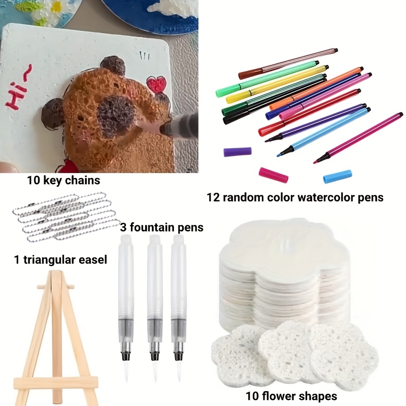 Papier Texturé PLIGREAT 30 Pcs Papier De Texture De Mousse Magique Dessin 3D Éponge De Toile Magique Avec Pinceau à Eau Papier à Dessin En Mousse Magique Créative Pour Peinture Acrylique (3