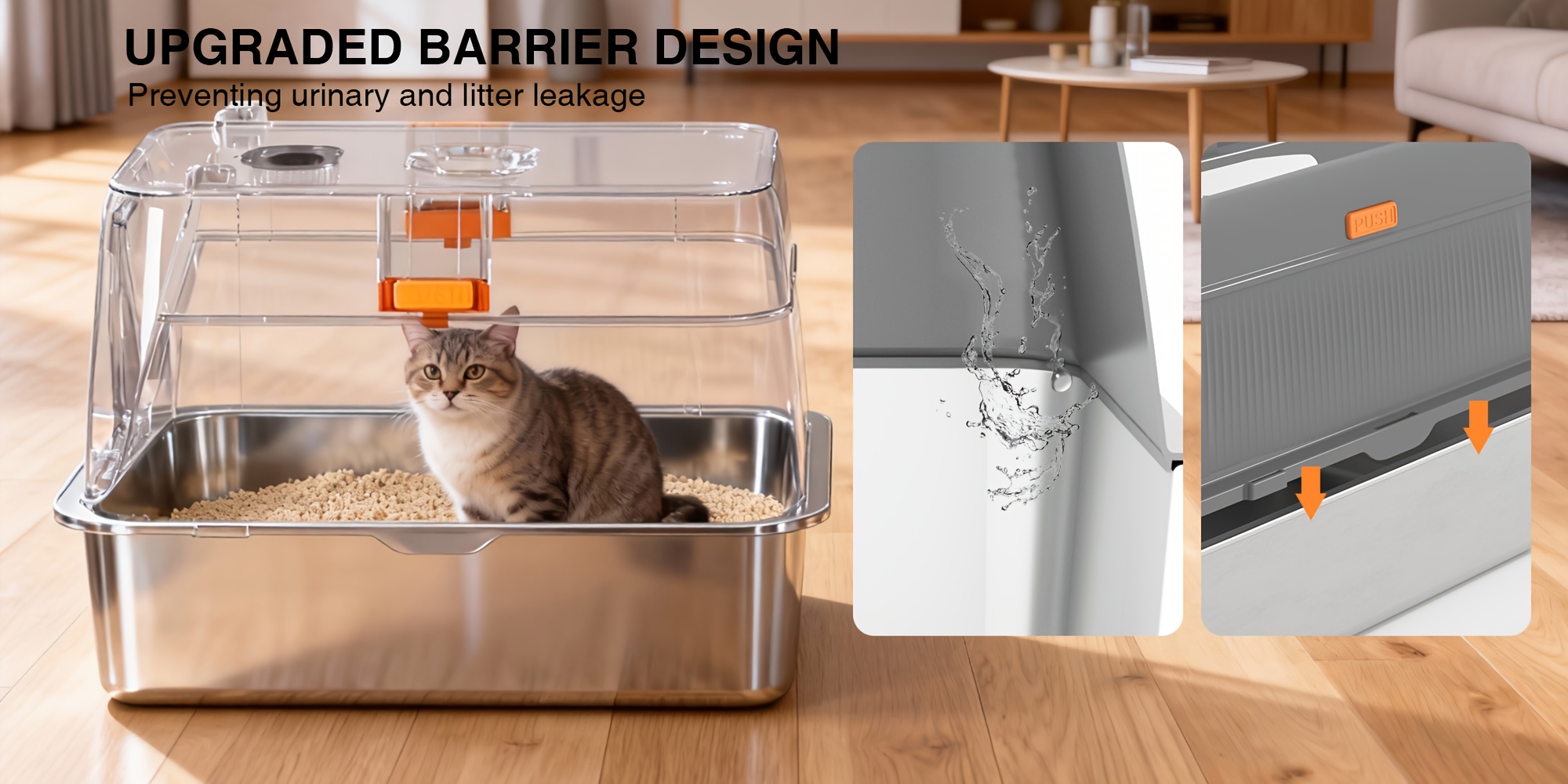 CITYLIFE Oversized Stainless Steel Cat Litter Box, Completely Covered Cat Litter Box with a Lid, Collapsible Anti-Splash Cat Litter Box Featuring a Front Flap Door, Indoor Cat Toilet, Superior Odor Control Pet Toilet