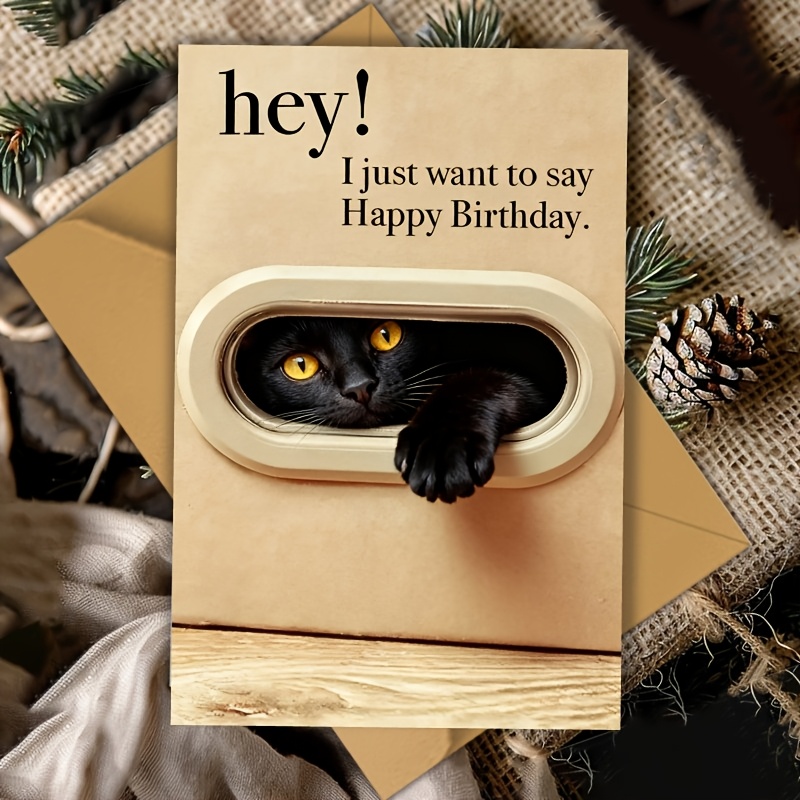 TEMU Birthday Card, Christmas, Halloween, Thanksgiving Gift - 1pc, Birthday Card, 1pc Black Cat Peeking Out Wall Art Print - Unique Gift For Women,