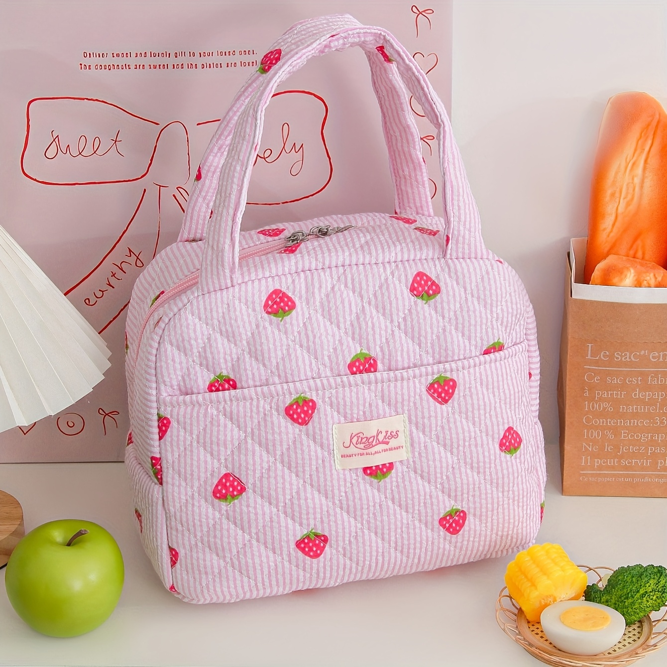 TEMU Borsa Termica da Coquette Grande Capacit� - Borsa Tote con Stampa di e Ciliegie, Cooler Termico Riutilizzabile per Lavoro, Viaggio, Picnic -