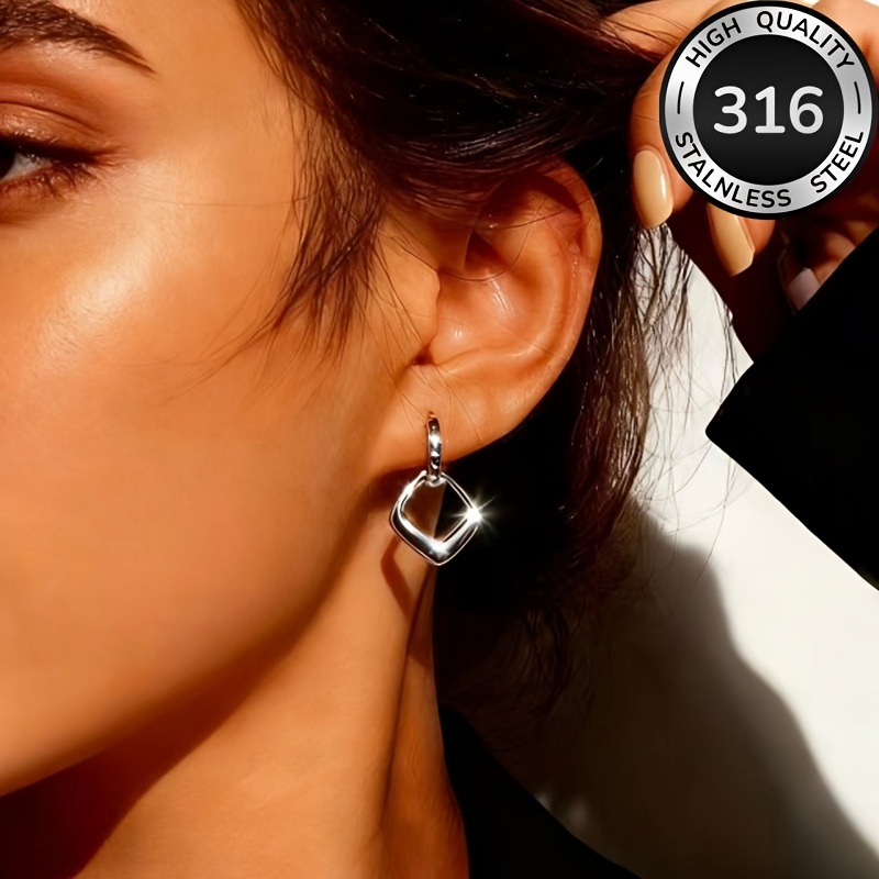 Women's 18K Gold Plated Stainless Steel Geometric Square Earrings