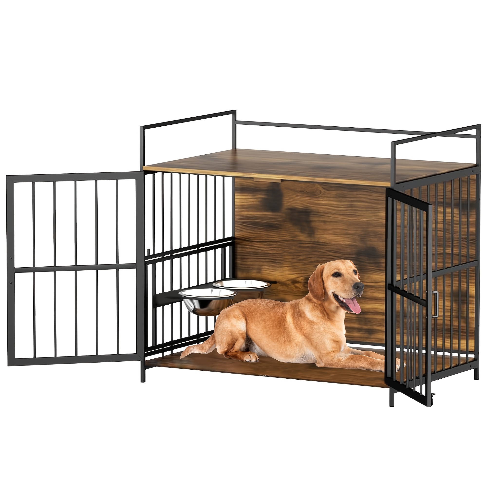 TEMU 30/41-inch Heavy-duty Dog Crate, Suitable For Large Dogs - Anti-escape Metal Dog Cage With Lockable Door, Indoor/outdoor Use, Adjustable Height