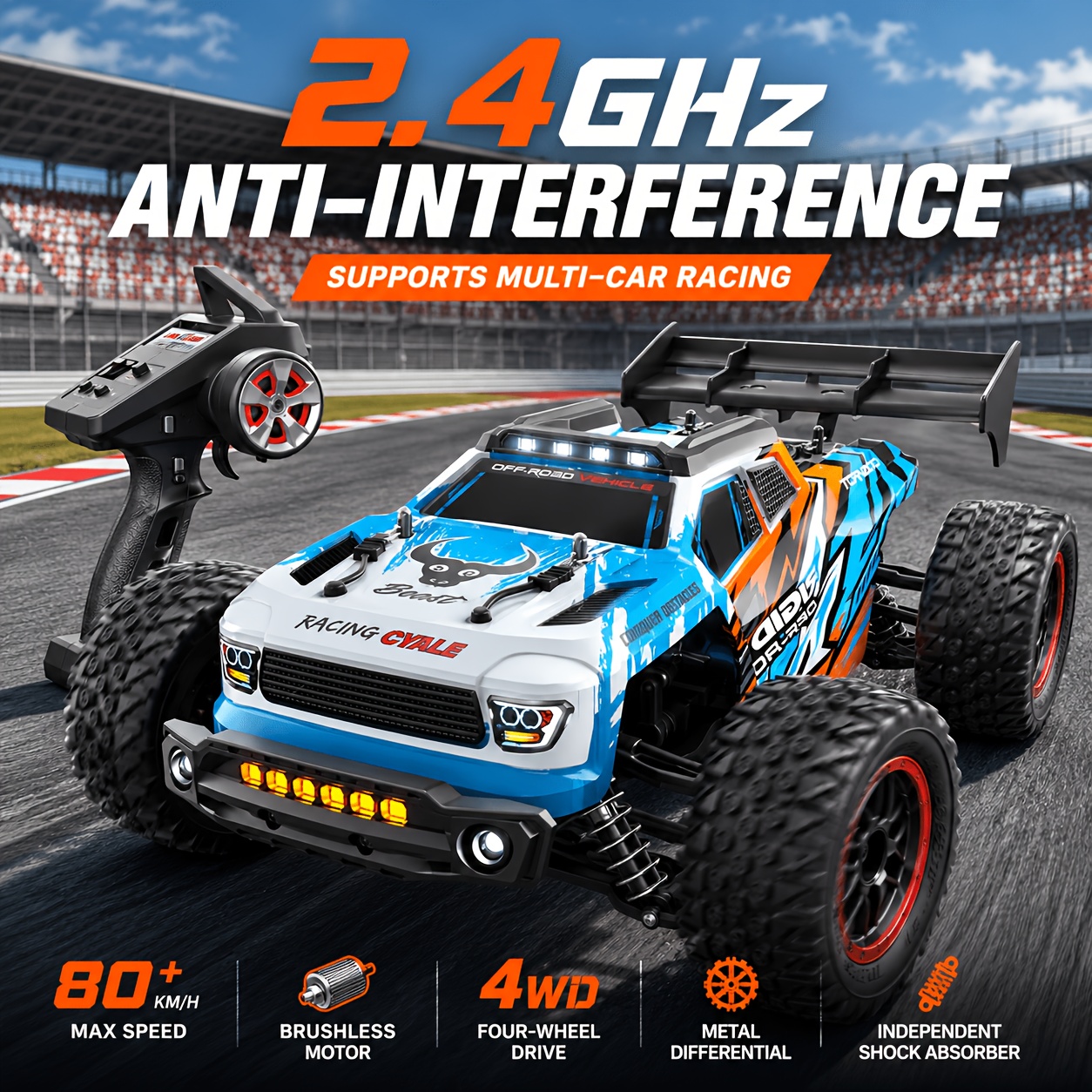 TEMU Sg316 Professional 80km/h Brushless 4wd Rc Off-road Racing Car, Full Proportional 2.4ghz Remote Control, Speed Regulation, Independent Spring