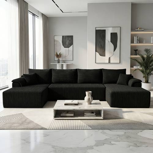 Luxury U-shaped Split Living Room Sofa, Multifunctional Bed, Oversized Flannel Sofa, Comfortable Lounge Chair, Cabinet And Living Room Furniture Set, Home Goods