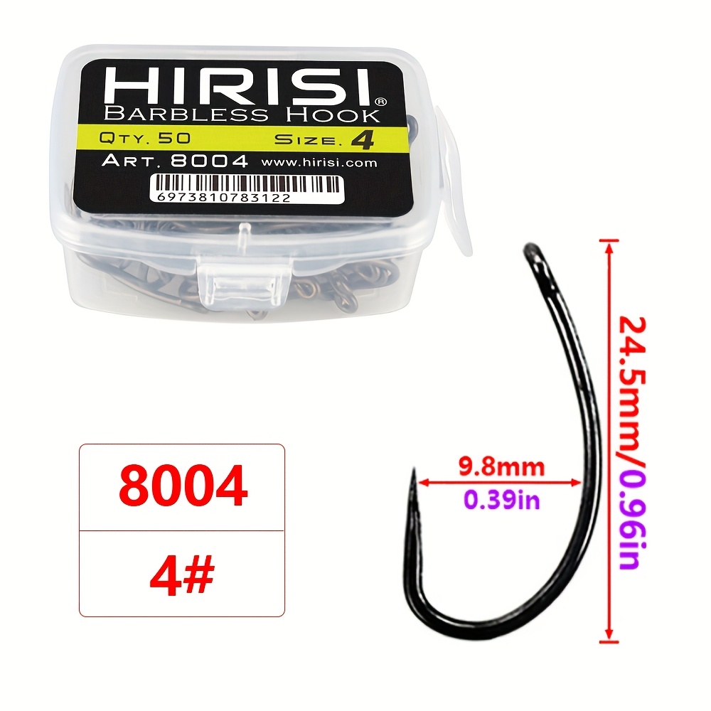 50pcs Carp Fishing Hook Coating Barbless Non-barb Fishhooks High Carbon Steel 8004