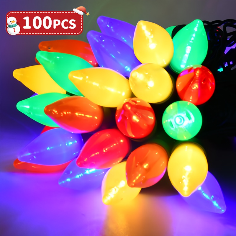 TEMU 50/100 Pack C7 Christmas Lights Outdoor, 26.4ft 50pled Outdoor Christmas String Lights, Waterproof Outdoor Indoor Retro Fairy Tale Lights,