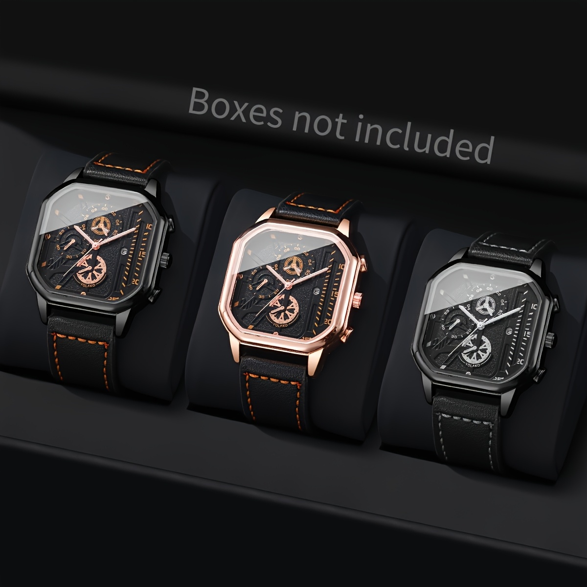 TEMU 3pcs/set Men's Watch Outdoor Sports Casual Square Digital Scale Calendar Dial College Style Quartz Watch Combination Set (box Not Included)