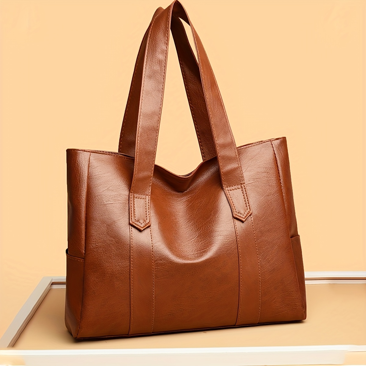 1pc shoulder tote bag large capacity durable zipper closure double handle lined solid color for women suitable for work   perfect gift for students professionals