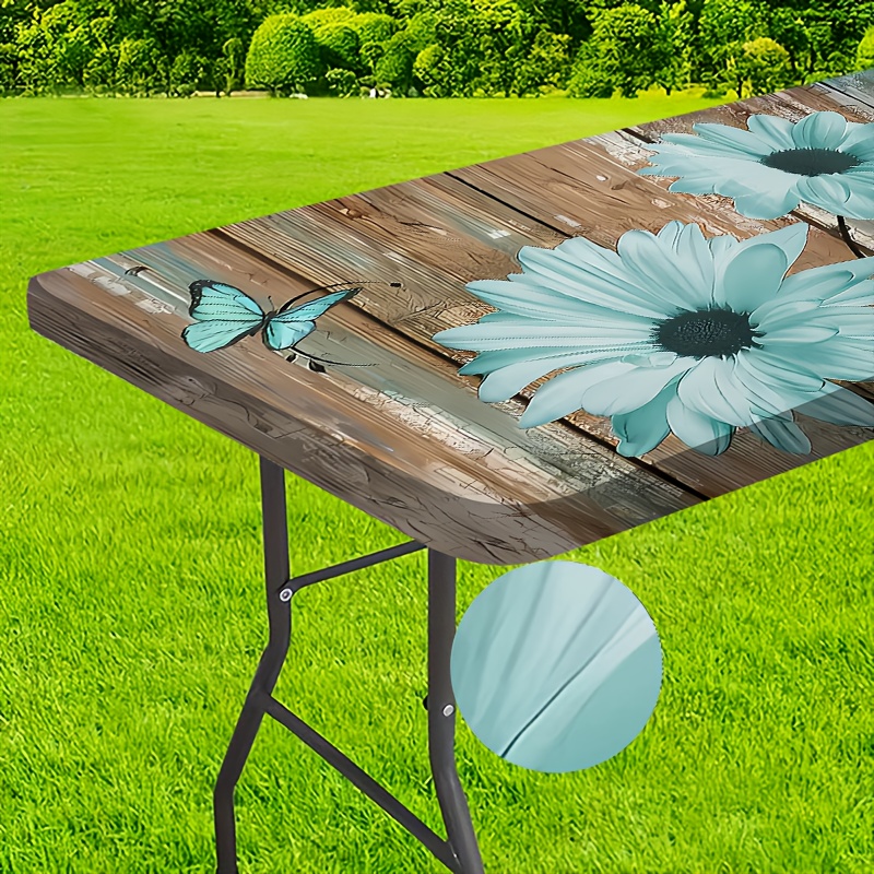 TEMU 1pc Outdoor Tablecloth - , Flower Tablecloth - Elegant Decorate Pattern Print, Camping, Picnics And Garden Parties, Vibrant Color, Outdoor Table
