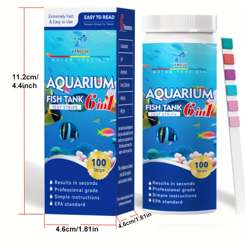 Aquarium Fish Tank 6-Item Water Quality Test Strips All-Round Detection Carbonate Nitrate Nitrite Hardness Residual Chlorine Ph Test Strips (100 Strips/Roll)