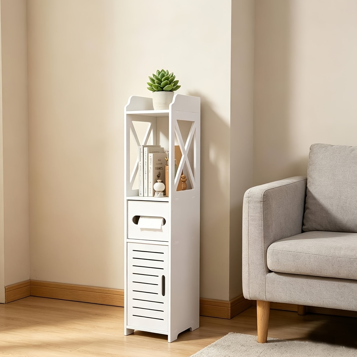TEMU 3 Tier Bathroom Storage Cabinet White, Storage Shelves, Free Standing Shelves, Bathroom Cabinets, Storage Accessories Floor Standing Cabinet For