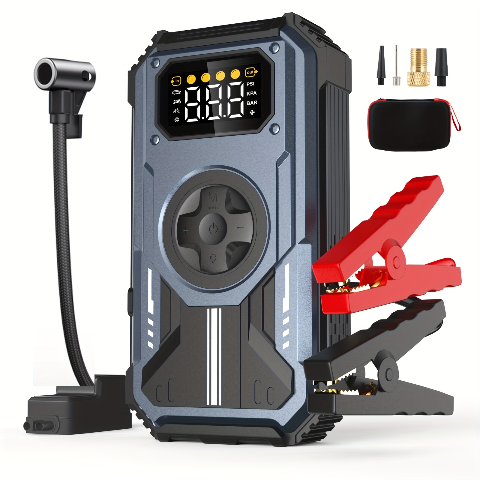 compresseur d air électrique   avec démarrage à distance et   d alimentation 6000 a, 12000mah booster car jump starter power bank avec   led, démarrage à distance et   d alimentation jusqu à   les moteurs   et 10 l   0