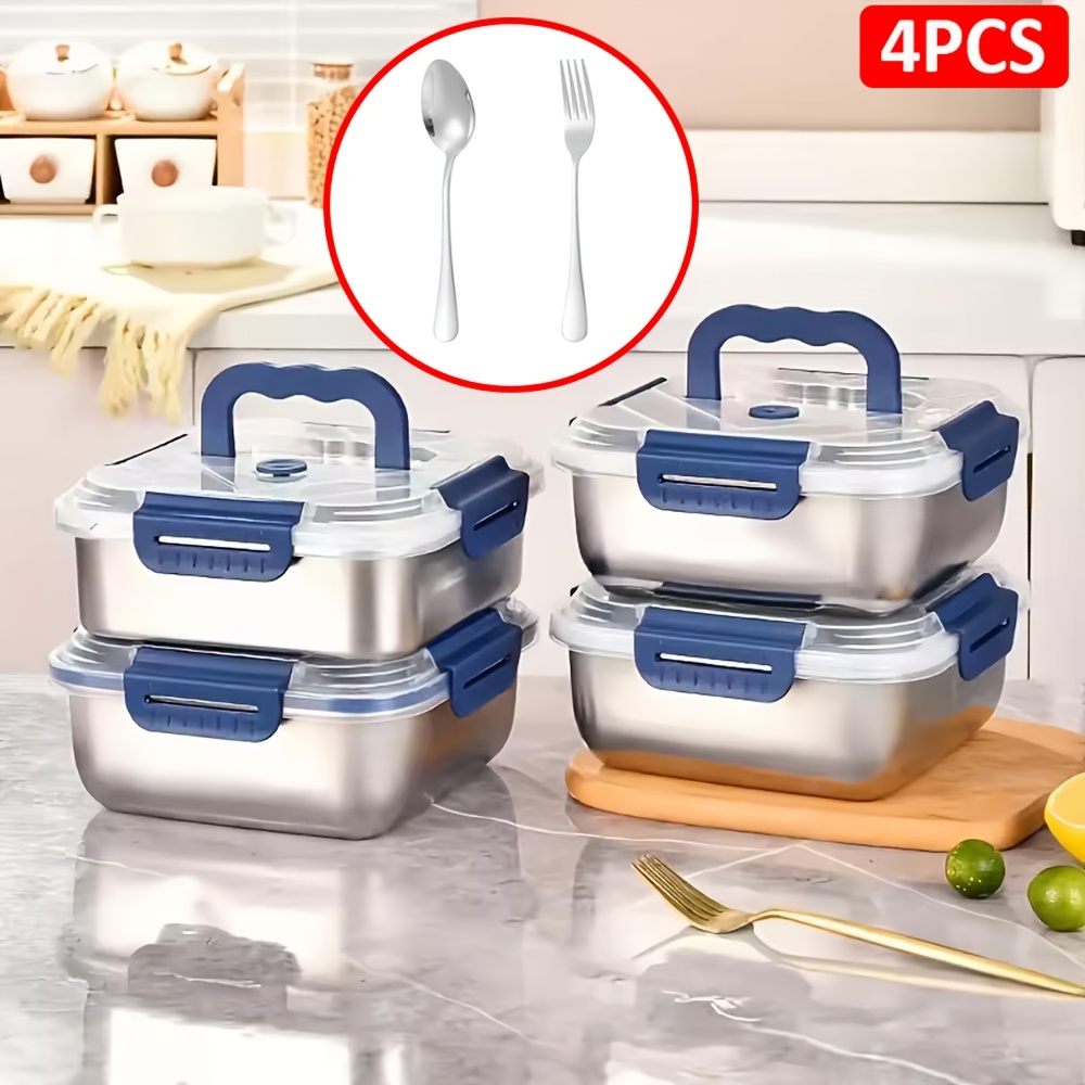 TEMU 4pcs Stainless Food Storage Containers With Lids - Reusable, Dishwasher Safe, Perfect For Fruits, Vegetables, And Meal Prep - Ideal For Kitchen