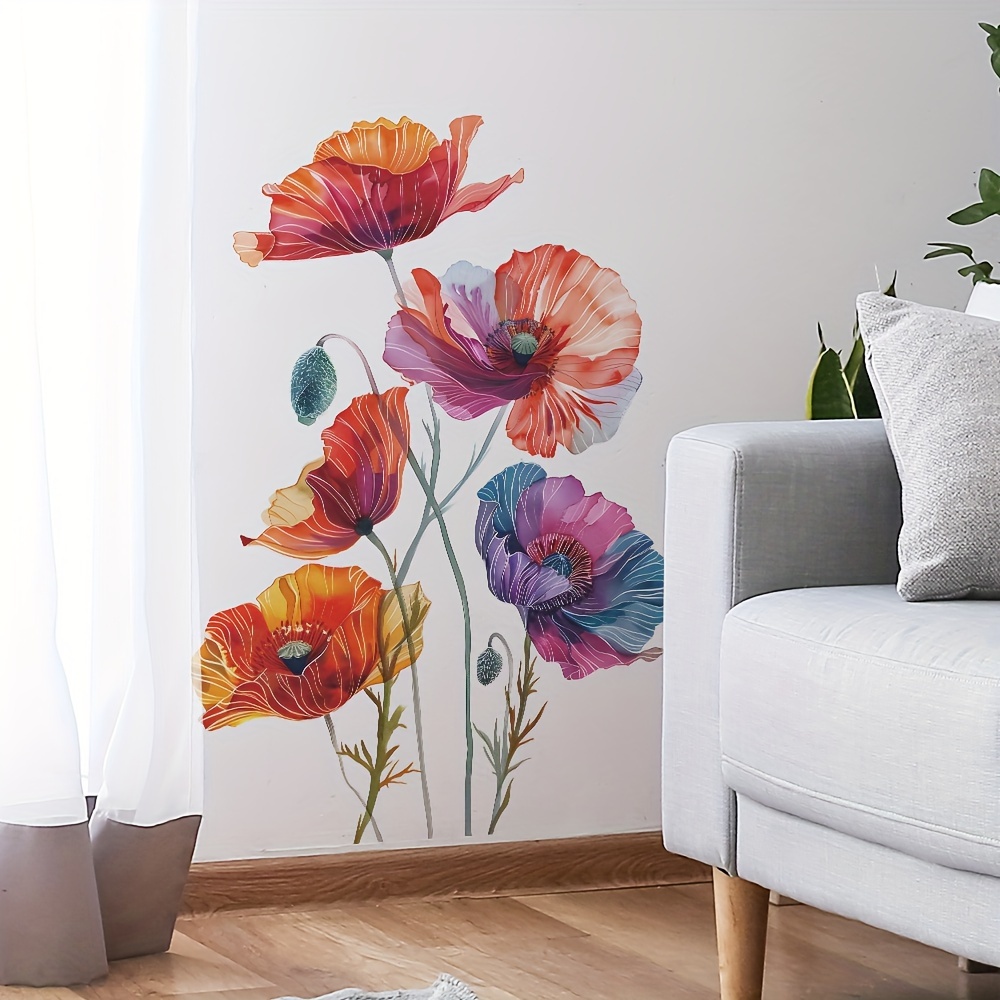 

2-piece Creative Floral Wall Decals For Bathroom, Bedroom & Kitchen - Removable Self-adhesive Pvc Stickers, 11.8x35.4 Inches Each