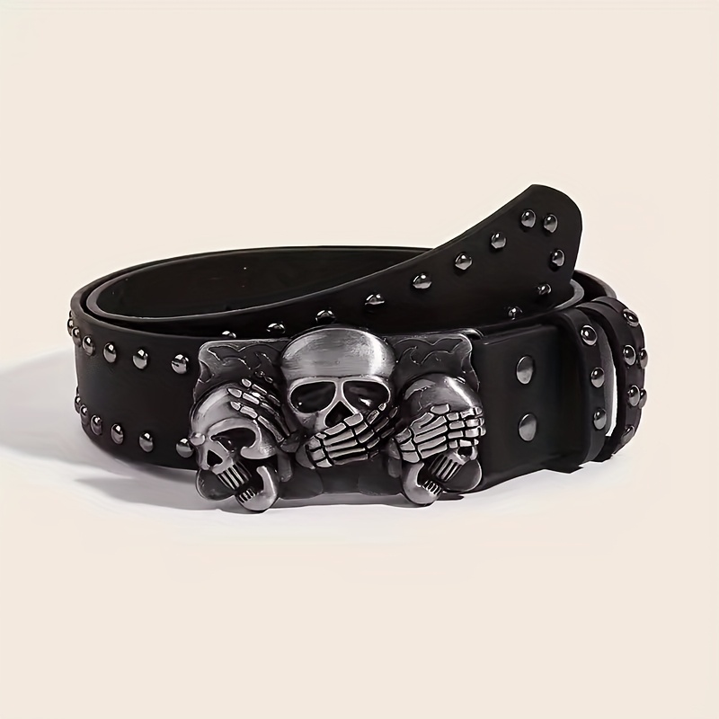 Image of New Belts For Women High Quality Luxury Brand Punk Goth Rivet Black Jeans Unisex Men Belt Paw Skull Waistband For Man