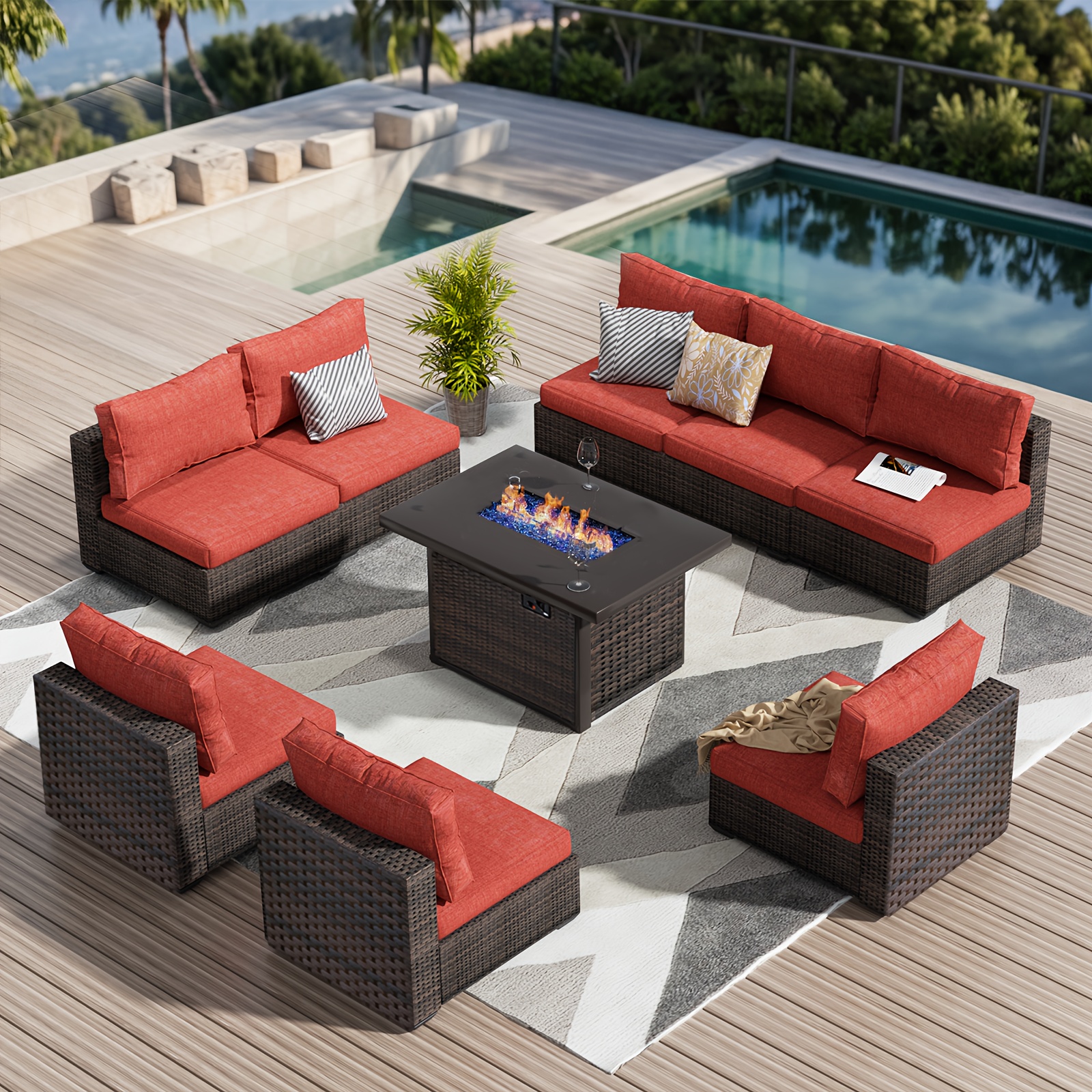 Rattan Furniture Red Outdoor Sectional Outdoor Patio Furniture