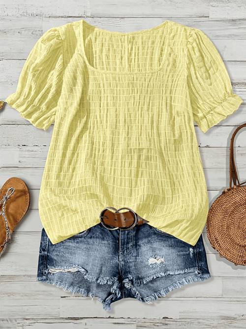 plus size plus size womens summer short sleeve square neck solid color blouse