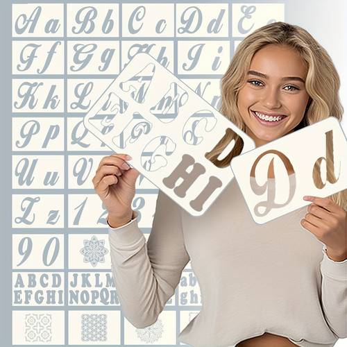 124 alphabet zahlen und mandala schablonen, klein und groß, 2 und 4 zoll, groß- und kleinschrift, kunsthandwerk, buchstaben schablone, wiederverwendbare vorlage für kalligraphie, malerei, holz, wand, stoff, fels, journal kit