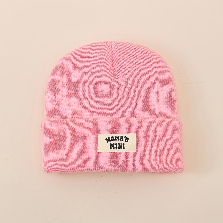 Image of 1pc 0-3 Years Winter Warm Solid Color Labeled Cap For Cold Weather Protection, Stylish And Practical