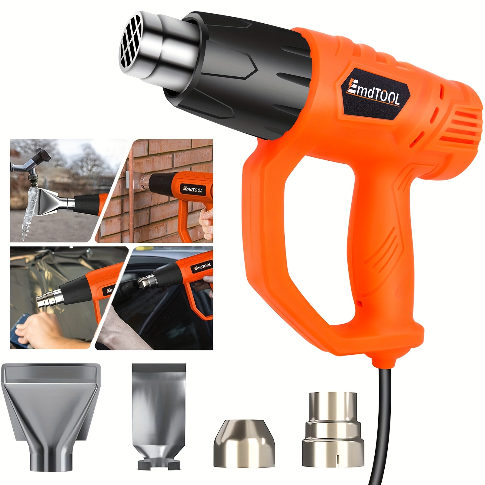 Image of 2000w Heat Gun With 4 Nozzles, 2 Temperature Setting, 300°c/ 600°c, Professional Hot Air Gun To Remove Paint, Varnish, Adhesives, Shrinking Pvc, Diy, Home Improvement & Restoration, Orange