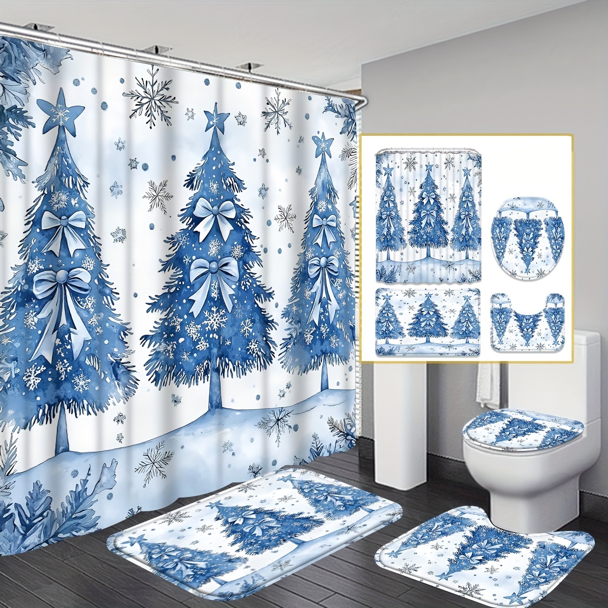 

1/4pcs Christmas Christmas Tree Curtain Set, Curtain, Suitable For Christmas Bathroom Decoration 12 , Bath Mat, U-shaped