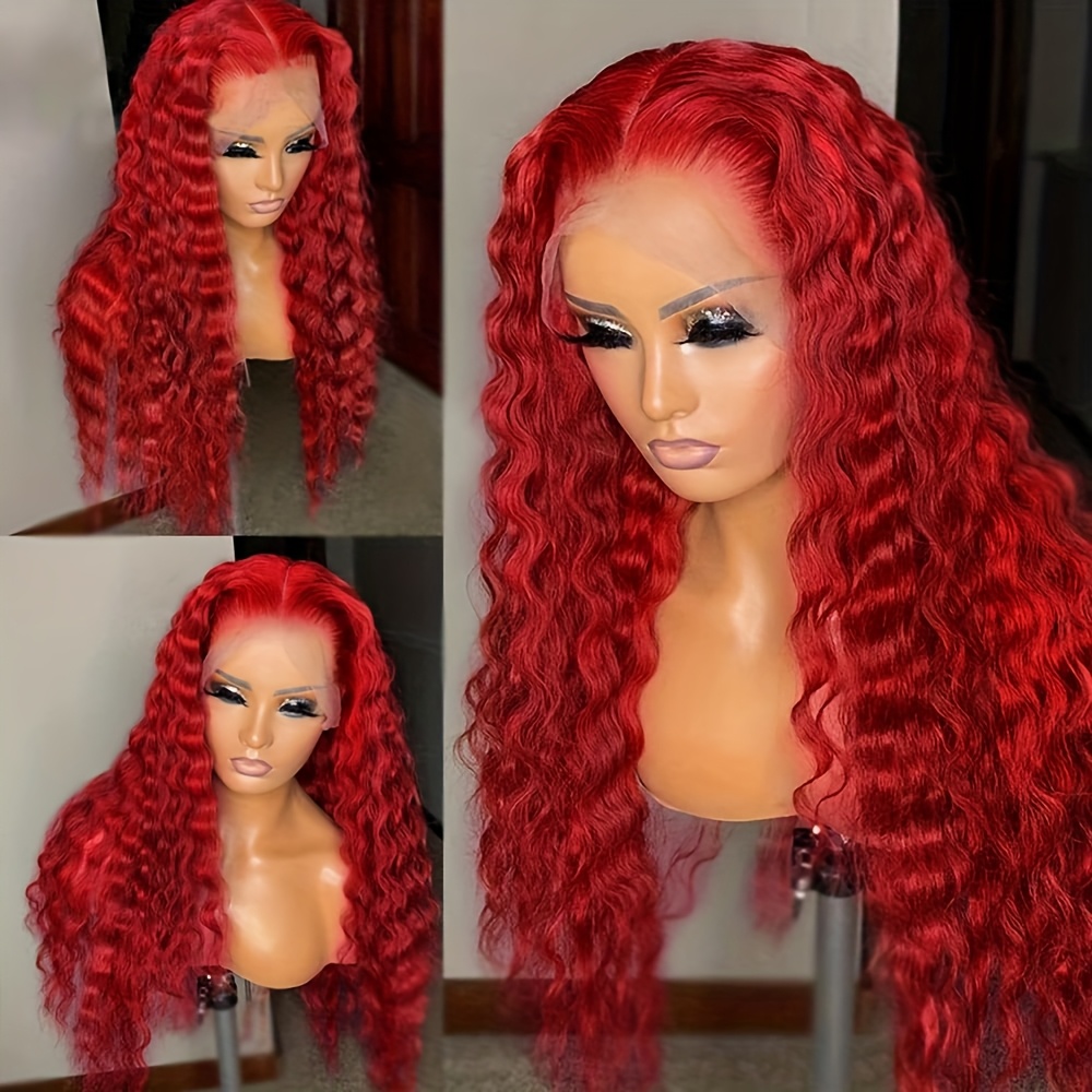 TEMU 28" Long Loose Wavy Red Lace Front Wig For Women - Vibrant Color, 180% Density, Pre- With Heat Resistant Synthetic Hair, Ideal For Daily Use & , Best For Christmas