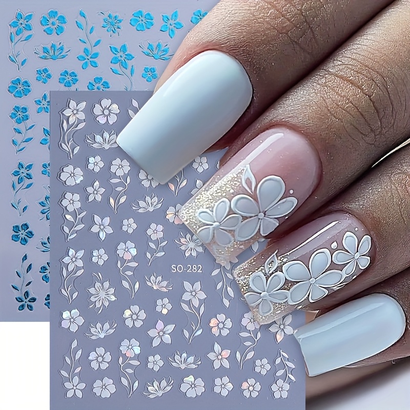 60 Blätter Nagelsticker Mit Blumen-Motiven – Selbstklebende 3D Charms, Einfach Aufzukleben, Für Nail Art