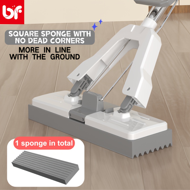TEMU 1 Set Of Thickened Flat Rubber Mop, Hand-wash Free, Foldable And Water-squeezing Sponge Mop, With 1 Head, Super Absorbent & Dust Removal,