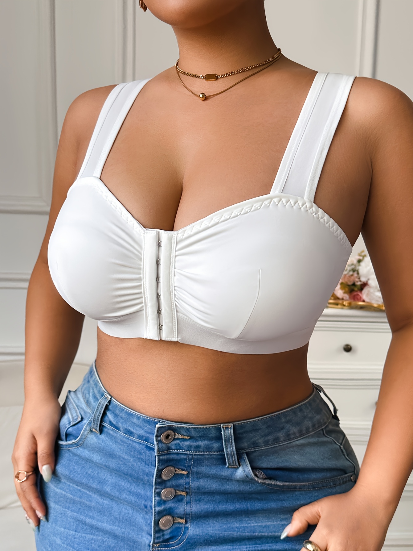 Comfortable Plus-size Bra | A European and American Style with Large Front Buttons, Breathable, and Pleated
