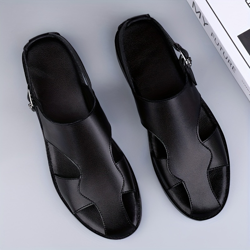 mens solid color close toe sandals comfy non slip split upper rubber shoes mens summer footwear Product details 1