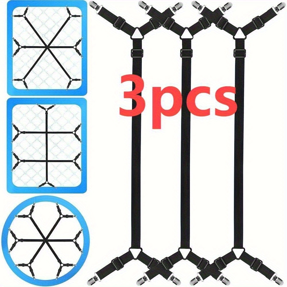3pcs Adjustable Fitted Sheet Straps, Nylon Elastic Fasteners With Metal Clips, Extended Fitted Sheet Holders, Suitable For All Mattress Sizes, Black, Durable And Safe To Dry