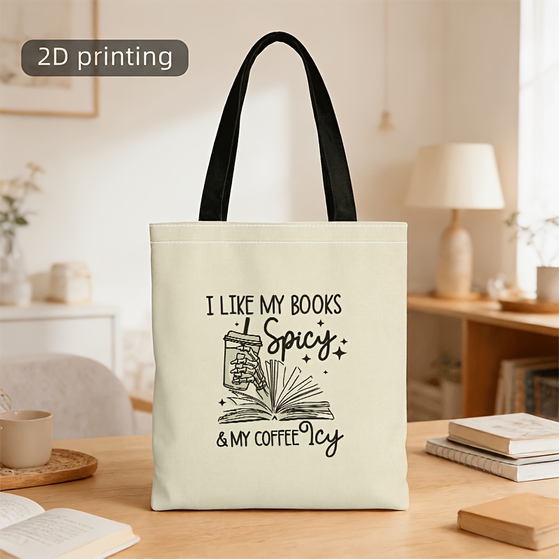 TEMU Sac bandoulière unisexe beige clair à imprimé livre et café pour homme et femme - Sac à bandoulière sur le thème du livre adapté aux étudiants,