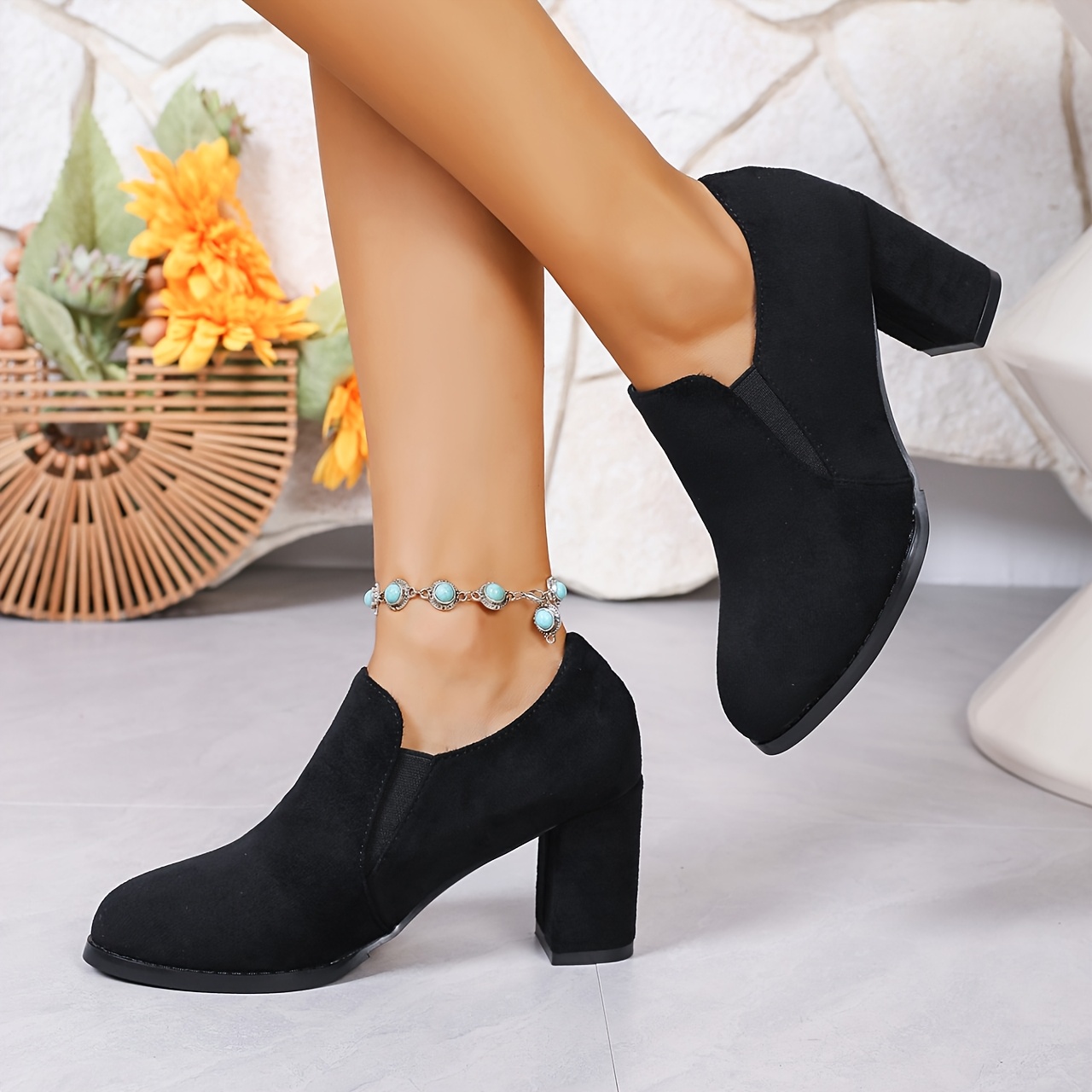 TEMU 2026 Summer Deep Mouth Chunky Heel Single Shoes, Women's Round Toe High Heels, Comfortable Plus Size Women's Shoes, Women Shoes