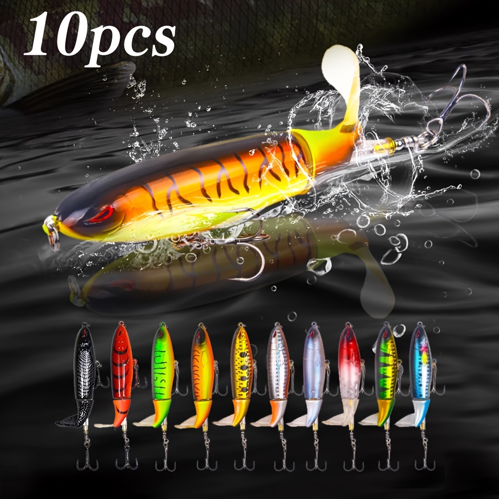 

10pcs Topwater Fishing Lures, Bionic Hard Bait With Soft Rotating Tail, Fishing Tackle