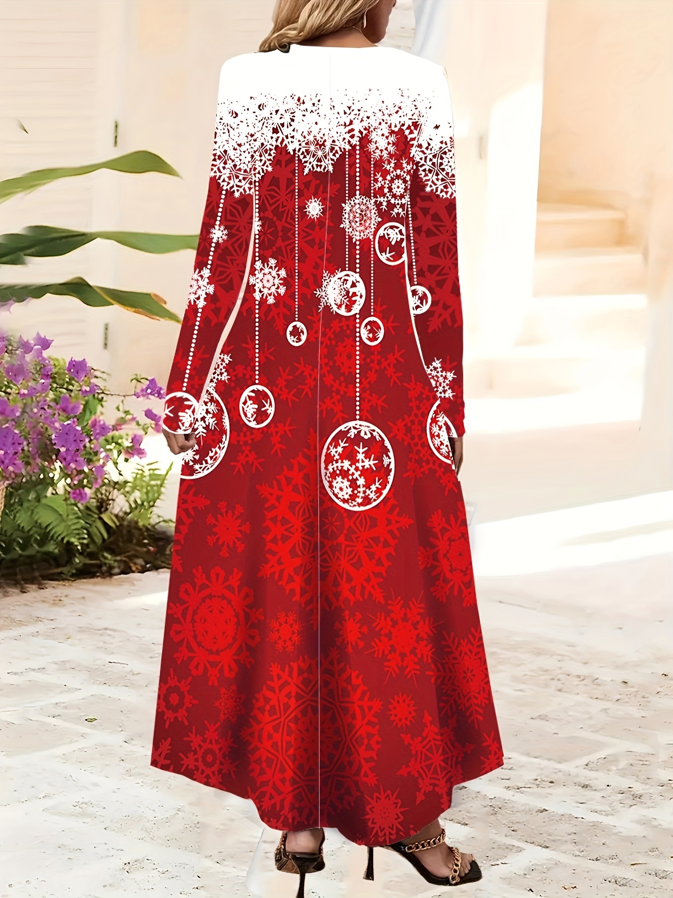 red holiday dress plus size Red Tropical Leaf Party Dress - Plus Size Holiday & Evening Midi 1X-3X main image 0