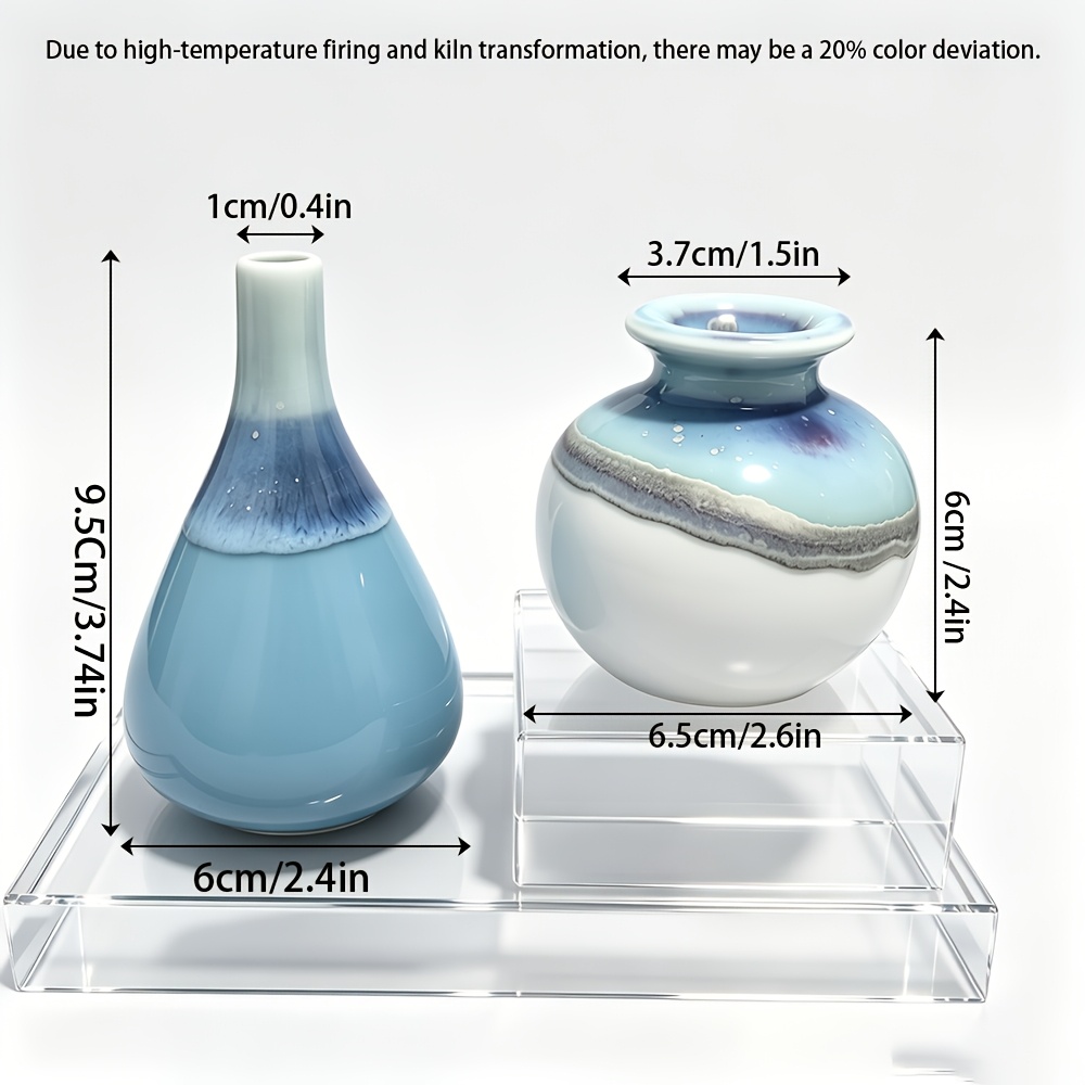 TEMU 2pcs Jingdezhen Mini Kiln Glaze Vases, Flow Glaze Zen Decor, Small Dried Flower Vases For Desk Entryway, Retro Chinese Home Ornaments. Natural