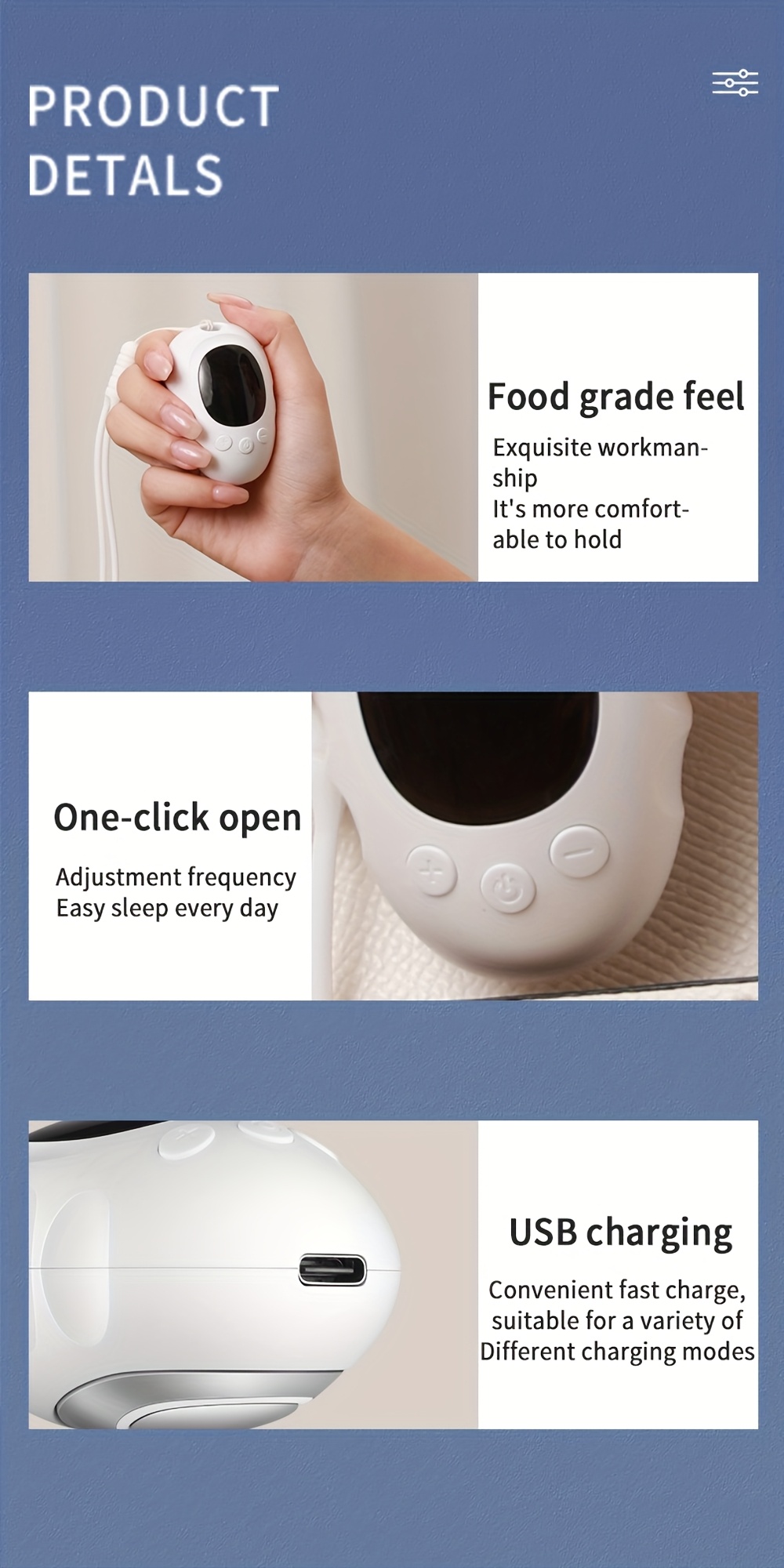 Portable handheld sleep aid device (sleep instrument). It has two modes and eighteen gears, which can help with sleep. It is a great gift for both men and women.