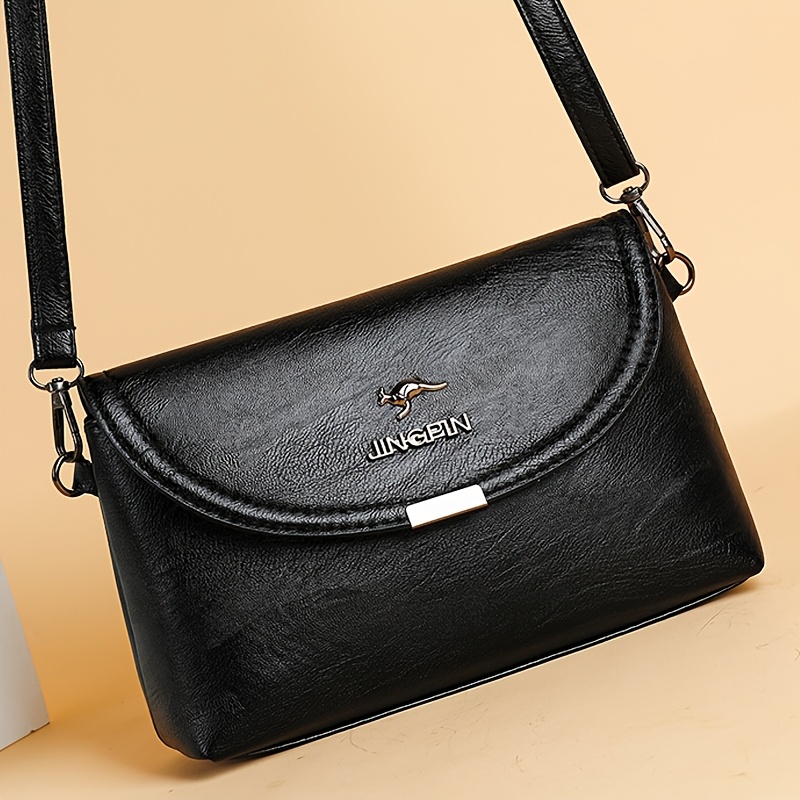 TEMU Women's Crossbody Bag, Vintage Style, Solid Color Without Patterns, Pu Material, Magnetic Closure, Adjustable Shoulder Strap, Polyester Lining,